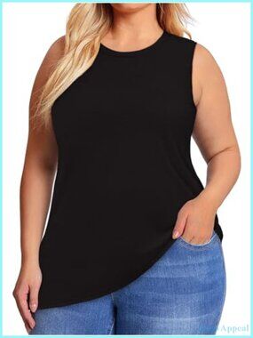 Plus Size Tank Top Sleeveless Crew Neck Casual Cotton Blend Summer